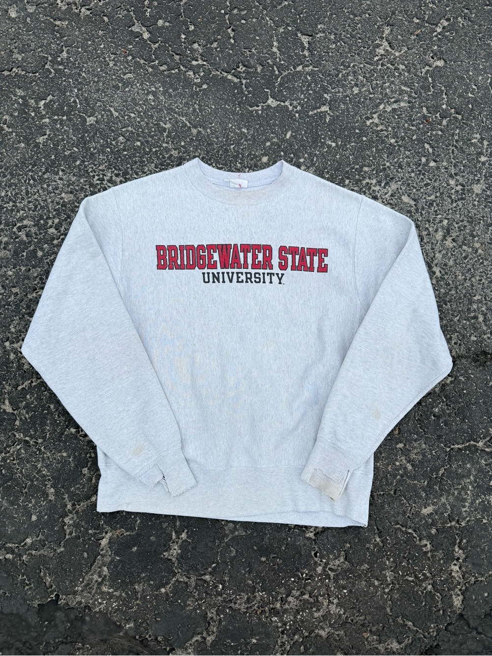 Champion Gray Crewneck Sweatshirt with Red Bridgewater State University Logo